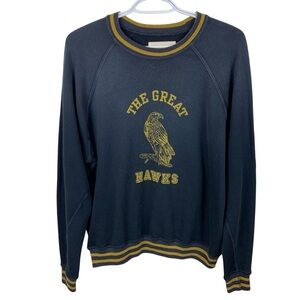 THE GREAT. sz 0/XS Hawks Graphic Women's Sweatshirt Ringer Collar Navy Blue Gold